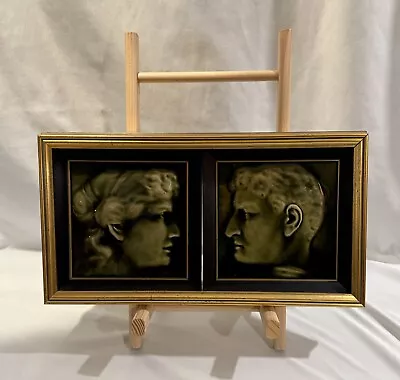 Pr Framed C 1900 American Encaustic Man Woman Portrait Tiles AETCO Olive Glaze • $99