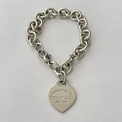 Vintage Tiffany Co Sterling 925 Chain Link Bracelet Please Return Heart  • $421.52