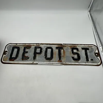 Rare Vintage Railroad Depot St. Metal Street Road Sign 24  X 6  • $299.99