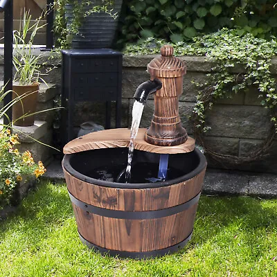 £35.99 • Buy Barrel Water Fountain Rustic Wood Electric Water Feature W/ Pump Garden