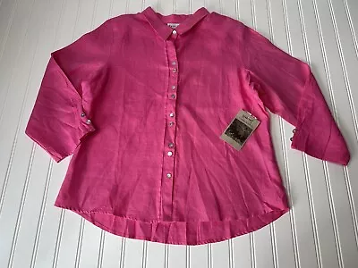 Habitat Clothes To Live In Tunic Top Shirt Large 100% Linen Fuchsia Pink NEW • $38.24