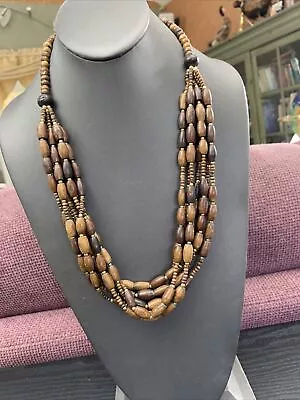 ￼ Vintage Necklace 24” Layered Brown Beaded Boho Statement￼ Bib Style Jewelry • $20