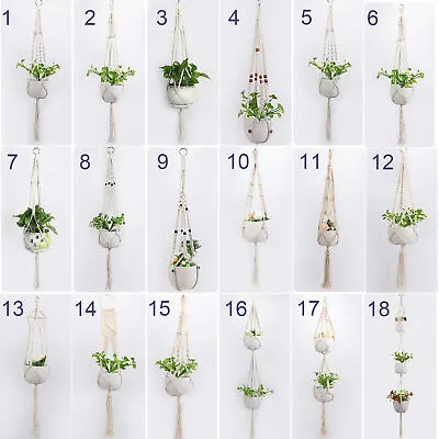 Macrame Plant Hanger Crochet Hanging Planter Bohemia Embellished For Garden • £7.89