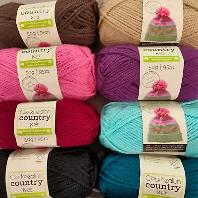 $5.50 • Buy Cleckheaton Country 8 Ply 100% Pure Wool 54 COLOURS Knitting Yarn AUSTRALIA MADE