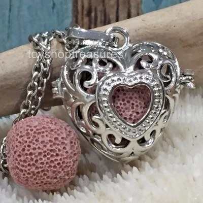 $14.95 • Buy New Aromatherapy Diffuser Open Heart Necklace Essential Oil Pink Lava Stone