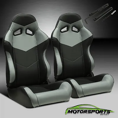 Pair Black PVC Main Grey Side Racing Seats With Single Adjustor+Single Slider • $306.98