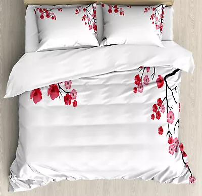 Vintage Duvet Cover Set With Pillow Shams Sakura Branch Petal Print • $89.99