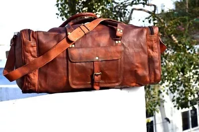 Duffle Weekend Holdall Vintage Overnight Large Bag Travel Gym Luggage Leather • £54