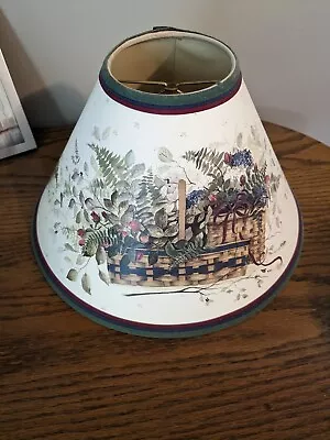 Lampshade FloralBasket Paper & Fabric Handmade Signed Vintage Clip On 12 X8'x4  • $12.99
