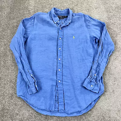 RALPH LAUREN Shirt Mens Extra Large XL Blue 100% Linen Button Up Down Preppy L/S • $19.99