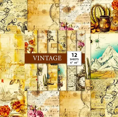 R35 - 12 Sheets : Vintage Themed Paper Pad For Journals / Arts & Crafts • £4.50