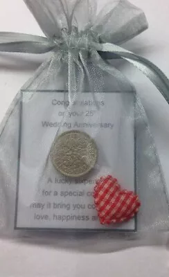 £2.99 • Buy Silver Wedding Anniversary Lucky Sixpence Gift  & Charm - 25th