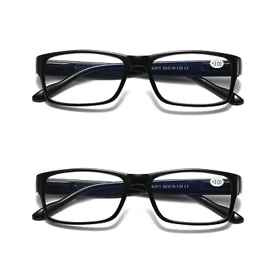 2 PK Mens Unisex Blue Light Blocking Reading Glasses Black Spring Hinge Readers • $8.99