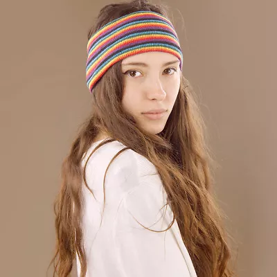 Headband Rainbow Stripes Hippy Boho Scrunch Stretch Nepalese 100% Cotton Wide • $7