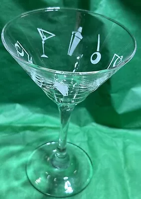 MARTINI GLASS Barware ETCHED Olives Cocktail Shaker Clear Glass MCM 50s Retro VN • $13.50