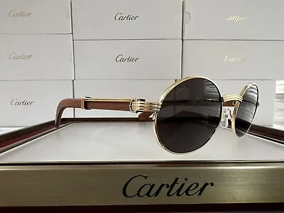$2899 • Buy Cartier Giverny Sunglasses New Model 2023/ 2024 Gold Wood Vintage Style Size 55