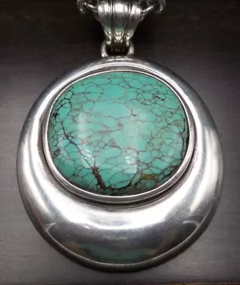 Great Massive Vintage Southwestern Sterling Silver & Turquoise Pendant Necklace • $329