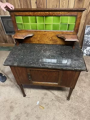 Antique English Side Board Server Commode And Wash Station Green Tile Backsplash • $115