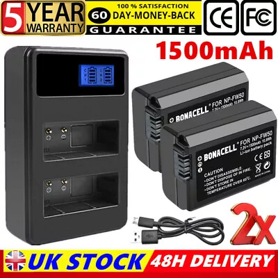 £20.99 • Buy 2x NP-FW50 Battery & USB Dual Charger For Sony Alpha A5000 A6500 A6300 A3000 UK