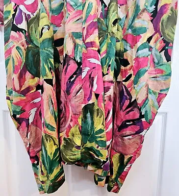 Floral Kaftan Dress 100% Cotton Tropical Floral Print Beach Cover Up Open Size • $25.50