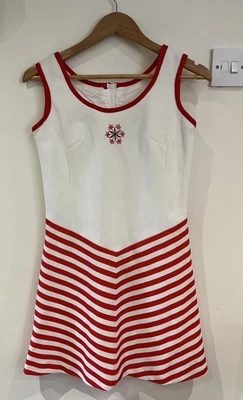£22.50 • Buy 60s 70s Vintage Gogo Mod Space Age Scooter Dress Xs 6 8 Twiggy White Red Mini
