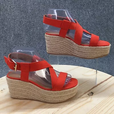 H&M Sandal Womens 37 Orange Slingback Open Toe Espadrille Wedge Platform Suede • £28.92