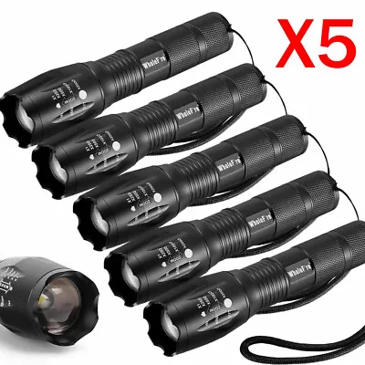 5Pcs Tactical T6 LED Flashlight High Powered 5 Modes Zoom Pocket Light Torch • $19.95