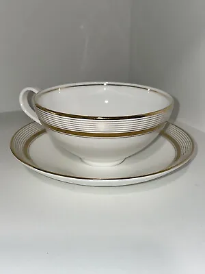 Wedgwood Martha Stewart Collection Tea Coffee Cup & Saucer Ribbon Stripe Gold • $10.92