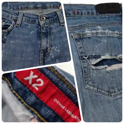 X2 Denim Laboratory Womens Size 4 Long Denim Destroyed Distressed Jeans  #B/3/12 • $25