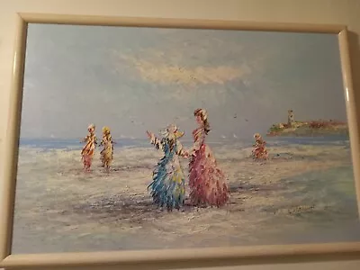 Marie Charlot - Elegant Beach Walkers - Oil On Canvas Painting Signed  • $325