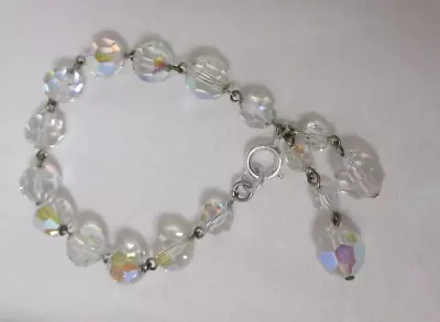 Vintage Aurora Borealis Glass Crystal Bead Bracelet With Dangles • $14.99