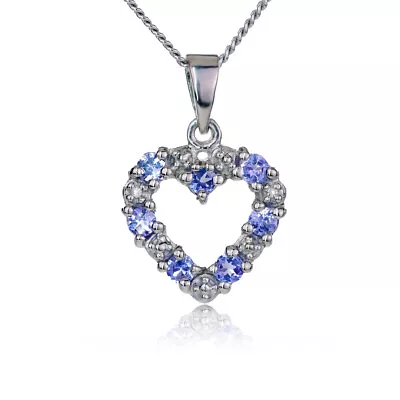 Natural Tanzanite Heart Necklace Sterling Silver Blue Gemstones Diamond  • £69.95