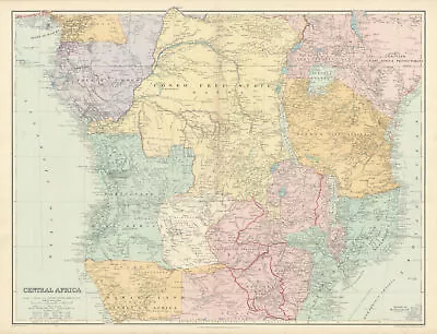 Central Africa. Congo Free State Rhodesia German East Africa. STANFORD 1904 Map • £250