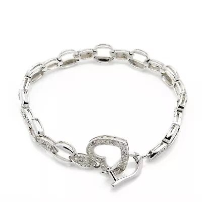 Judith Ripka Sterling Silver & Cubic Zirconia Heart Charm Bracelet 7  #S972-9 • $1.51