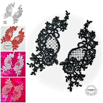 2 Pieces Red Lace Applique Flower Sequin Lace Fabric Decoration Dance Wedding • £3.99