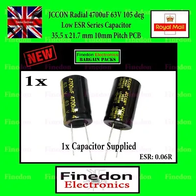 JCCON 4700uF 63V 105 Deg 35.5 X 21.7mm Low ESR Electrolytic Capacitor PCB PSU • £4.82
