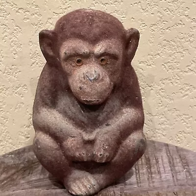 Vintage Flocked Monkey Chimp Coin Bank Figurine Hong Kong • $20