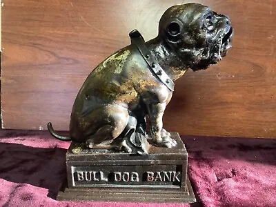 Antique Mechanical Cast Iron Bank J&E Stevens 1890s BULLDOG  BANK  —Works Well— • $575