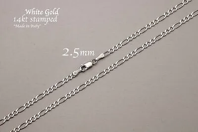 14K White Gold Solid Figaro Link Chain 2mm-3.5mm Men's Women Necklace 16 -28  • $315.28