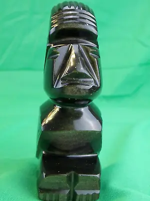 Mayan Gold Sheen Obsidian Carved Figurine/Statuette W/ Headdress 4  From Mexico • $14.95