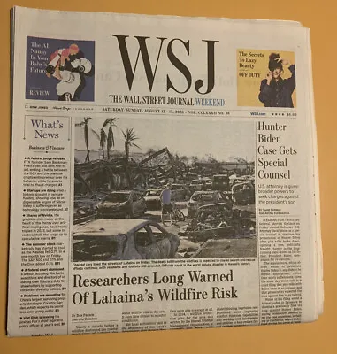 $5.99 • Buy Wall Street Journal WSJ Newspaper August 13, 2023 Lahaina Wildfire, Hunter Biden