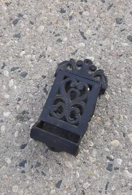 Vintage CAST IRON MATCH BOX HOLDER With LID Wall Mount Black • $15