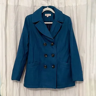Merona Wool Jacket Women’s Size MEDIUM M Teal Turquoise Double Breasted Pea Coat • $39.99