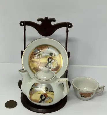 Vintage Porcelain Hand Painted Geisha Girl Mini Tea Set Japan Miniature 4 Peice • $29.99