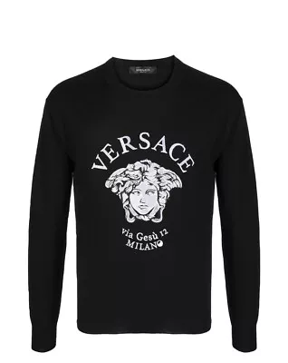 Authentic Versace Medusa Logo Embroidered Black Pullover Sweatshirt Size 50 52 • $420