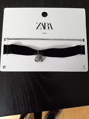 Zara NWT Set Two Chokers Spider On Velvet & Tiny Crystal Rhinestone • $29