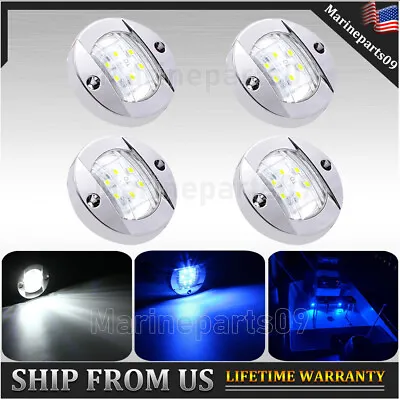 4x Blue+White Marine Boat LED Deck Courtesy Lights Waterproof Stern Transom Lamp • $13.98