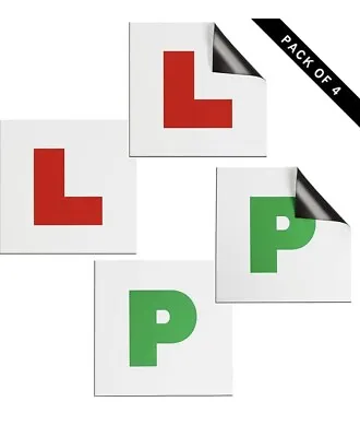 4x Fully Magnetic L & P Plates Learner New Driver Exterior Car Secure Safe Sign • £4.50