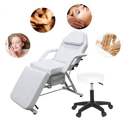 White Massage Bed Beauty Salon Massage Table Tattoo Therapy Couch With Stool • £147.99