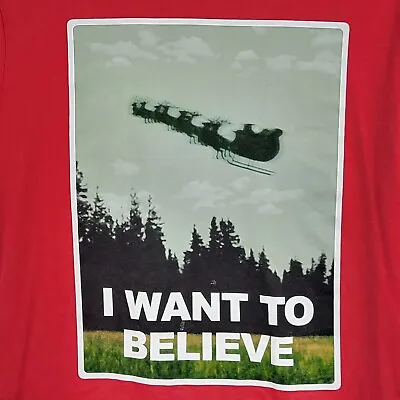 Mad Engine Santa Claus I Want To Believe Mens T-Shirt S Reindeer Funny Holiday • $4.97